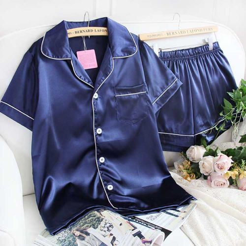 Pyjama pour femme en Soie de glace à manche courte - Ref 2999882