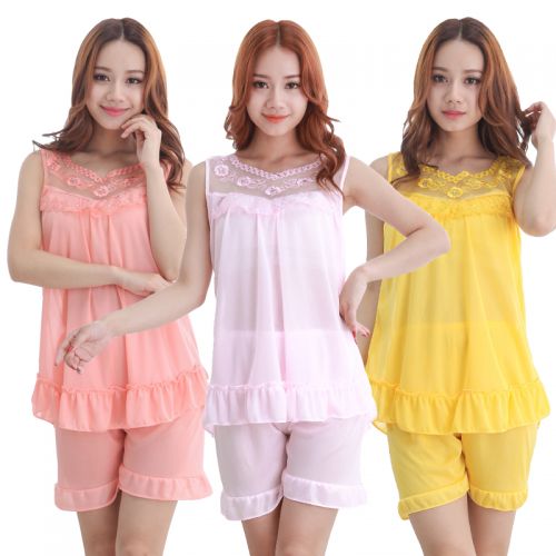 Pyjama pour femme en Soie de glace à sans manches - Ref 2999920