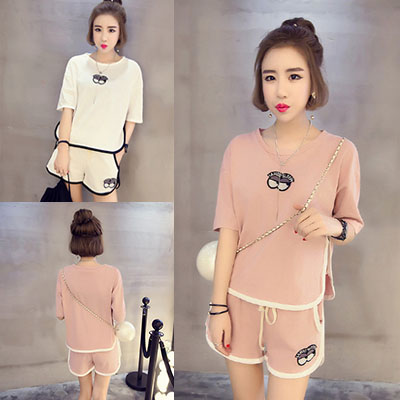 Pyjama pour femme E en Coton à manche courte - Ref 2999931