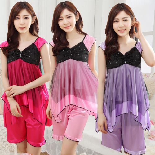 Pyjama pour femme en Soie de glace à manche courte - Ref 3000013