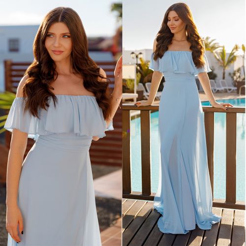 Robe du soir EVER-PRETTY manche a volants en Mousseline de soie synthetique - Ref 3211879