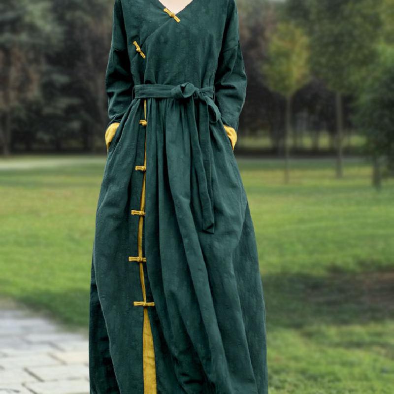Robe en coton et lin pour femme automne et hiver - Ref 3431716