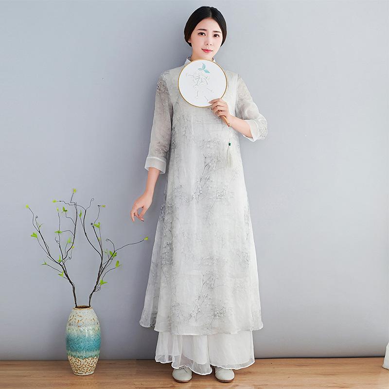 Robe femme QING SHUZHAI en Mousseline jacquard - Ref 3328024