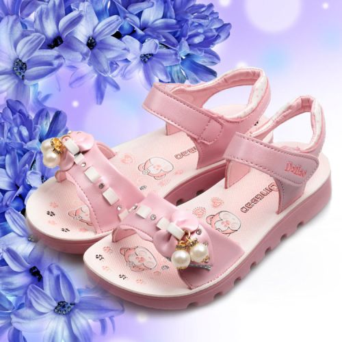 Sandales enfants en Cuir spatial avec perles pour été - semelle plastique Ref 1050910