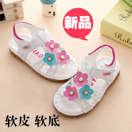 Sandales enfants en cuir synthétique brodé pour été - semelle caoutchouc Ref 1051133