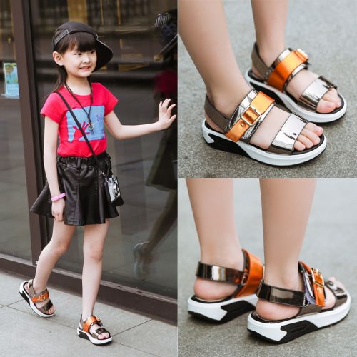 Sandales enfants en cuir synthétique coutures pour été - semelle PU Ref 1051188