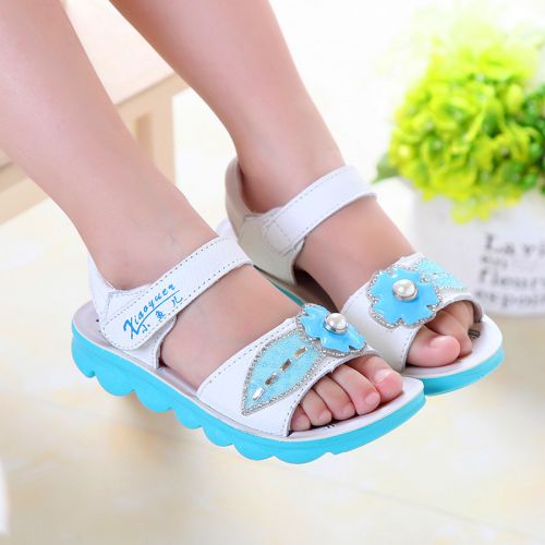 Sandales enfants en cuir brodé pour été - semelle caoutchouc Ref 1052071