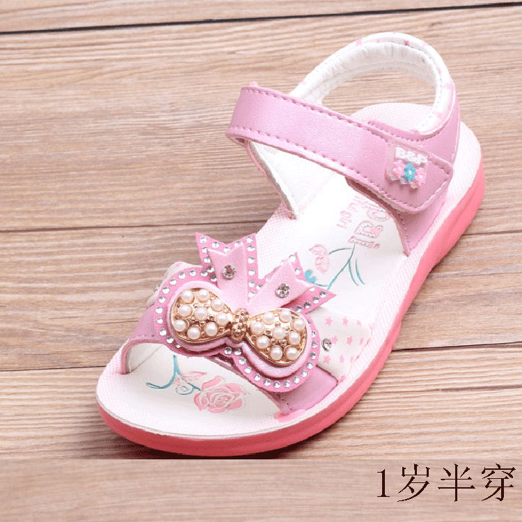 Sandales enfants en cuir avec perles pour été - semelle plastique Ref 1052095