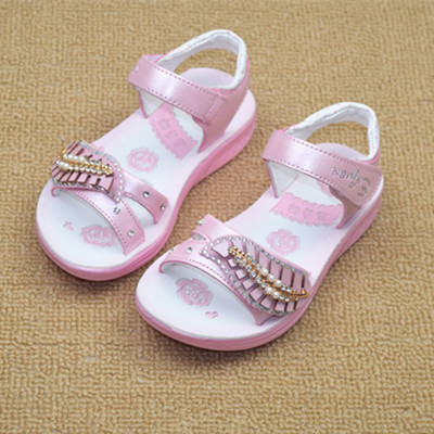 Sandales enfants en cuir de vache fendu avec perles pour été - Ref 1052336