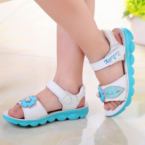 Sandales enfants en cuir creux pour été - semelle caoutchouc Ref 1052782