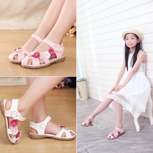 Sandales enfants en cuir de vache fendu Baotou avec perles pour été - Ref 1052895