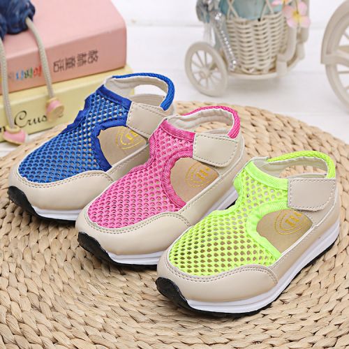 Sandales enfants en cuir synthétique Baotou creux pour été - semelle caoutchouc naturel Ref 1052903
