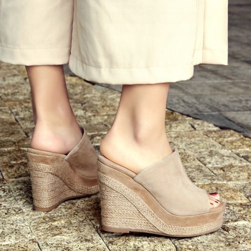 Sandales femme en peau de mouton En plus des moutons Daim daim - semelle TPR tendon Ref 2666727