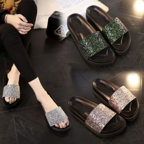 Sandales femme en tissu paillete - semelle caoutchouc Ref 2666889