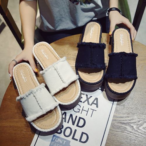 Sandales femme en toile de jean - semelle polyurethane Ref 2667862