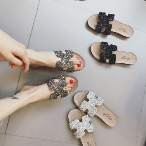 Sandales femme en tissu paillete - semelle caoutchouc Ref 2668020