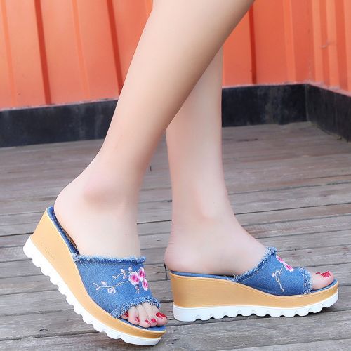 Sandales femme en toile de jean - semelle polyurethane Ref 2668238