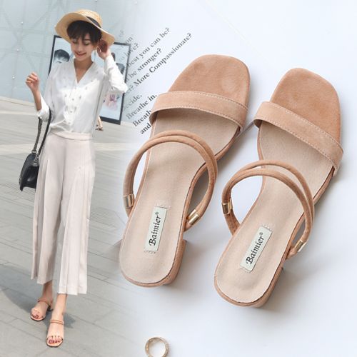 Sandales femme en daim mouton - semelle caoutchouc Ref 2668325