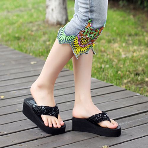 Sandales femme en tissu paillete - Ref 2669755