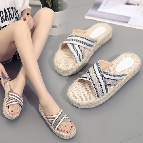 Sandales femme en tissu - semelle caoutchouc Ref 2673186