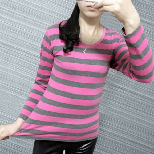 Sous-vêtement chaud personne âgée Femme rayée à manches longues en coton - Ref 726904