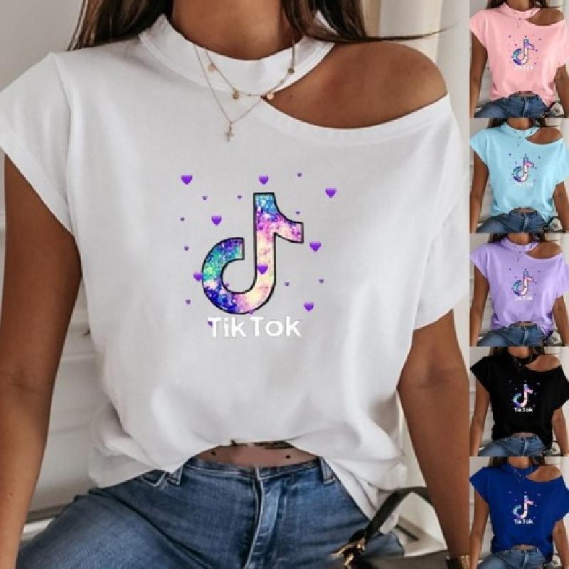 T-shirt Tik tok ouvert sur paule - Ref 3428642