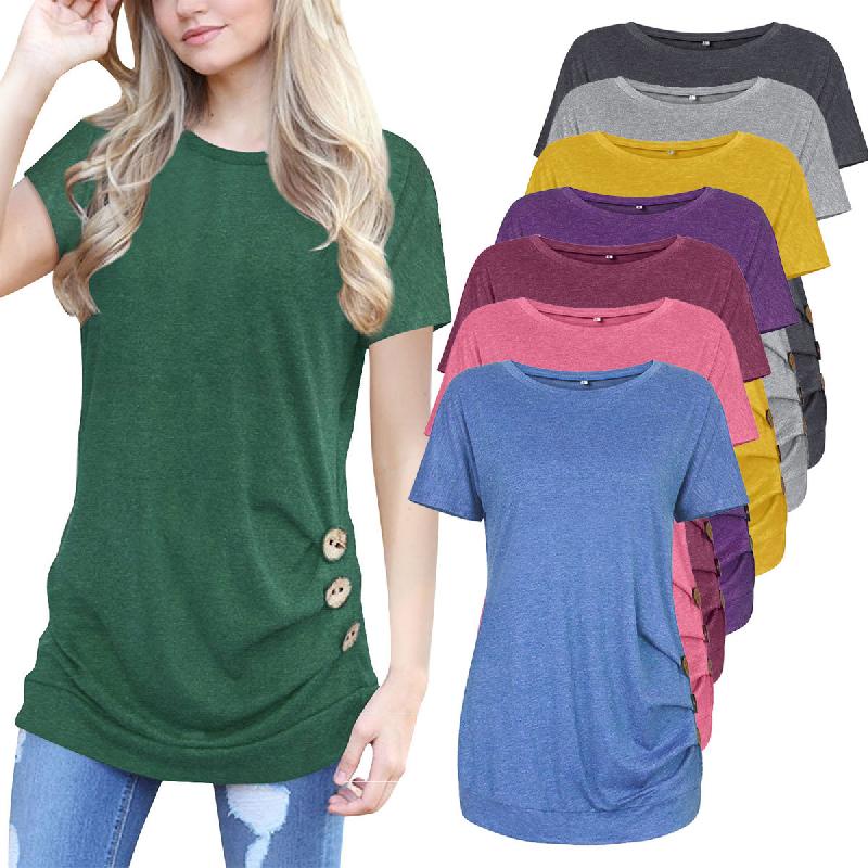 T-shirt femme en coton couleur - Ref 3433874