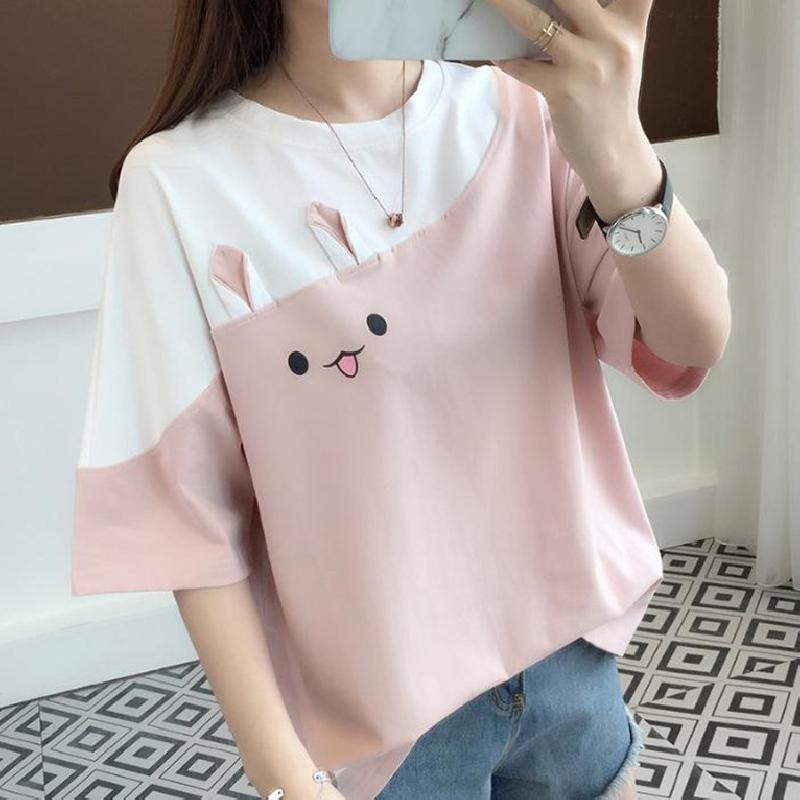 T-shirt femme en coton broderie Lapin - Ref 3431004