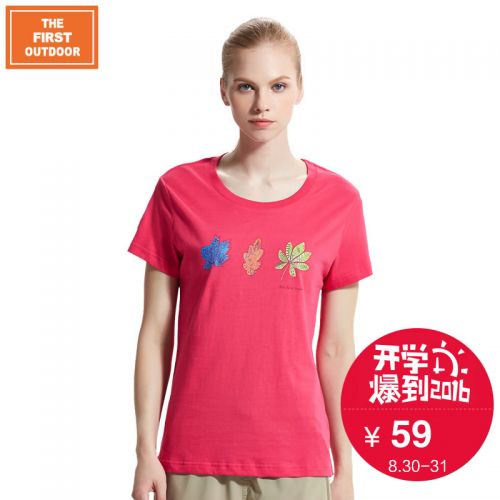 T-shirt sport pour femme THEFIRSTOUTDOOR à manche courte en coton - Ref 2021310