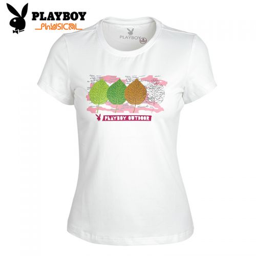 T-shirt sport pour femme PLAYBOY à manche courte en coton - Ref 2022164