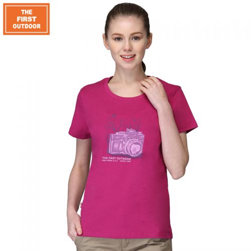 T-shirt sport pour femme THEFIRSTOUTDOOR à manche courte en coton - Ref 2027010