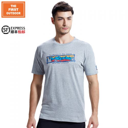T-shirt sport pour homme THEFIRSTOUTDOOR à manche courte en coton - Ref 2020802