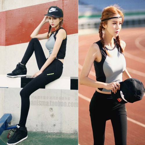 Tenue de sport femme Fitness culottes gilet costume en nylon - Ref 467788
