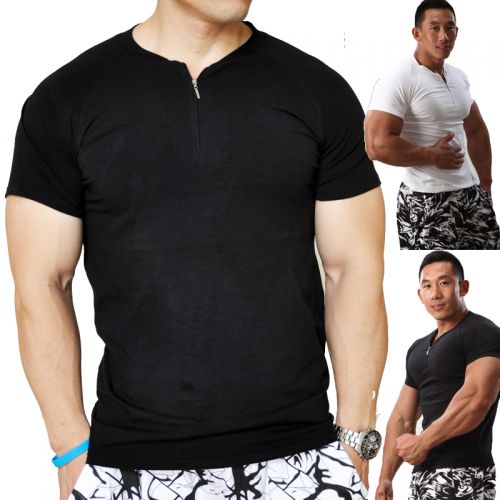 Tshirt de sport homme Zipper T-shirt en coton - Ref 463045