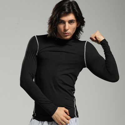 Vêtement fitness homme Noir à manches longues justaucorps BDT en polyester - Ref 603364