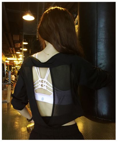  Vêtement fitness femme à manches longues dos creux en spandex - Ref 603934