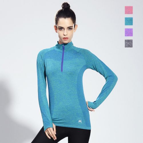  Vêtement fitness femme demi-zip sport à manches longues en nylon - Ref 606497