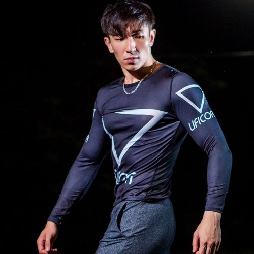  Vêtement fitness homme impression à manches longues en spandex - Ref 607134