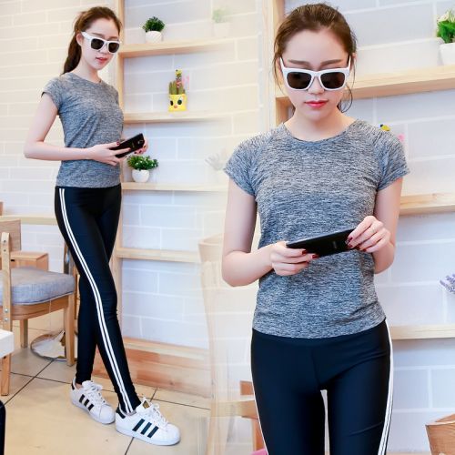 Vêtement fitness femme sections Gris Heather T-shirt tachés en polyester - Ref 616229